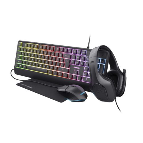 TRUST QUADROX gamer csomag - billentyűzet, headset, egér és egérpad