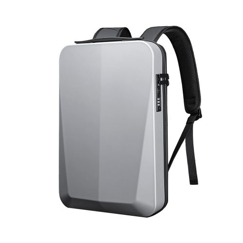 AXEN laptop hátizsák, merevített szögletes, USB, ezüst